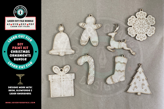 DIY Paint Kit Christmas Ornaments Laser Cut File Bundle