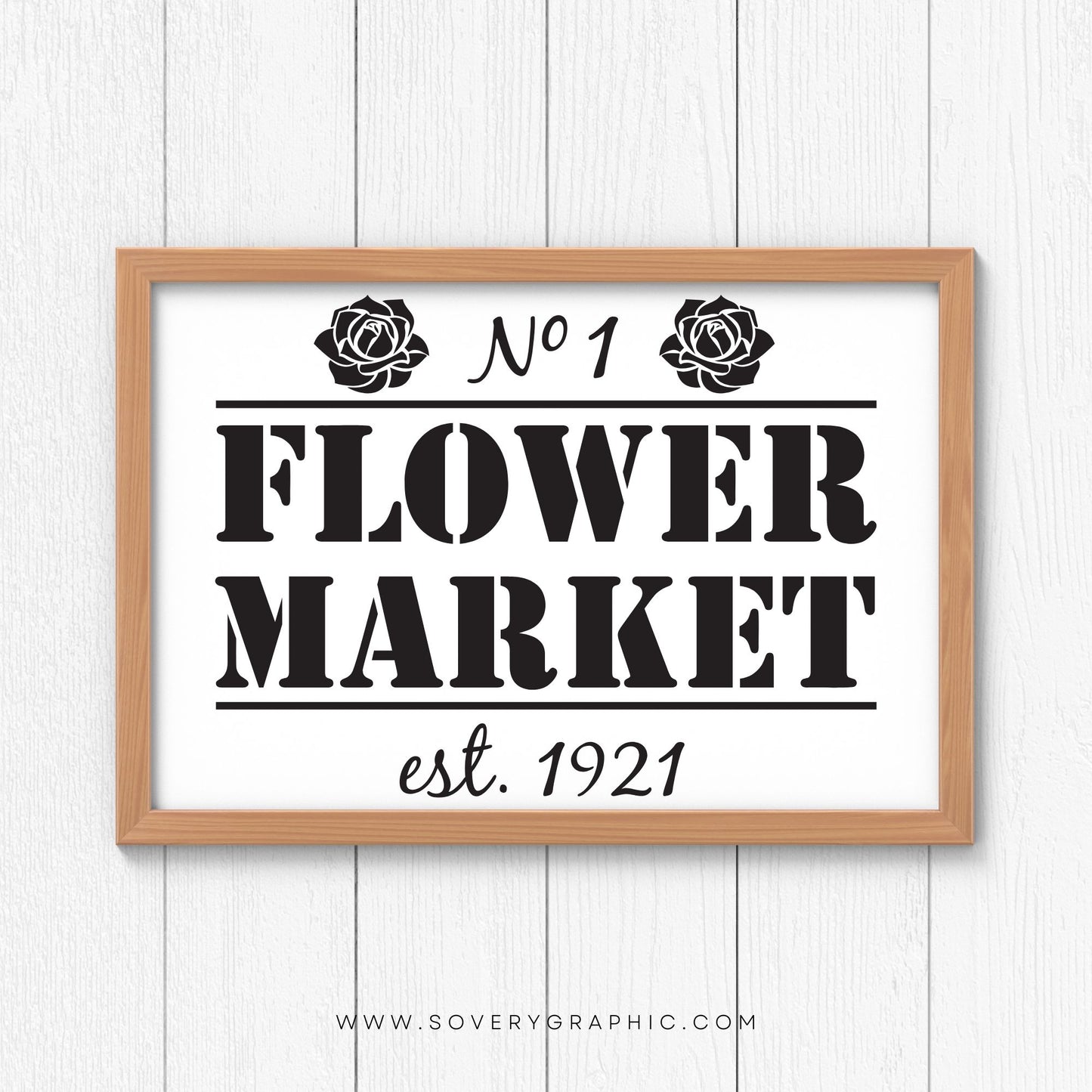 Flower Market Sign hanging on a wood paneled wall