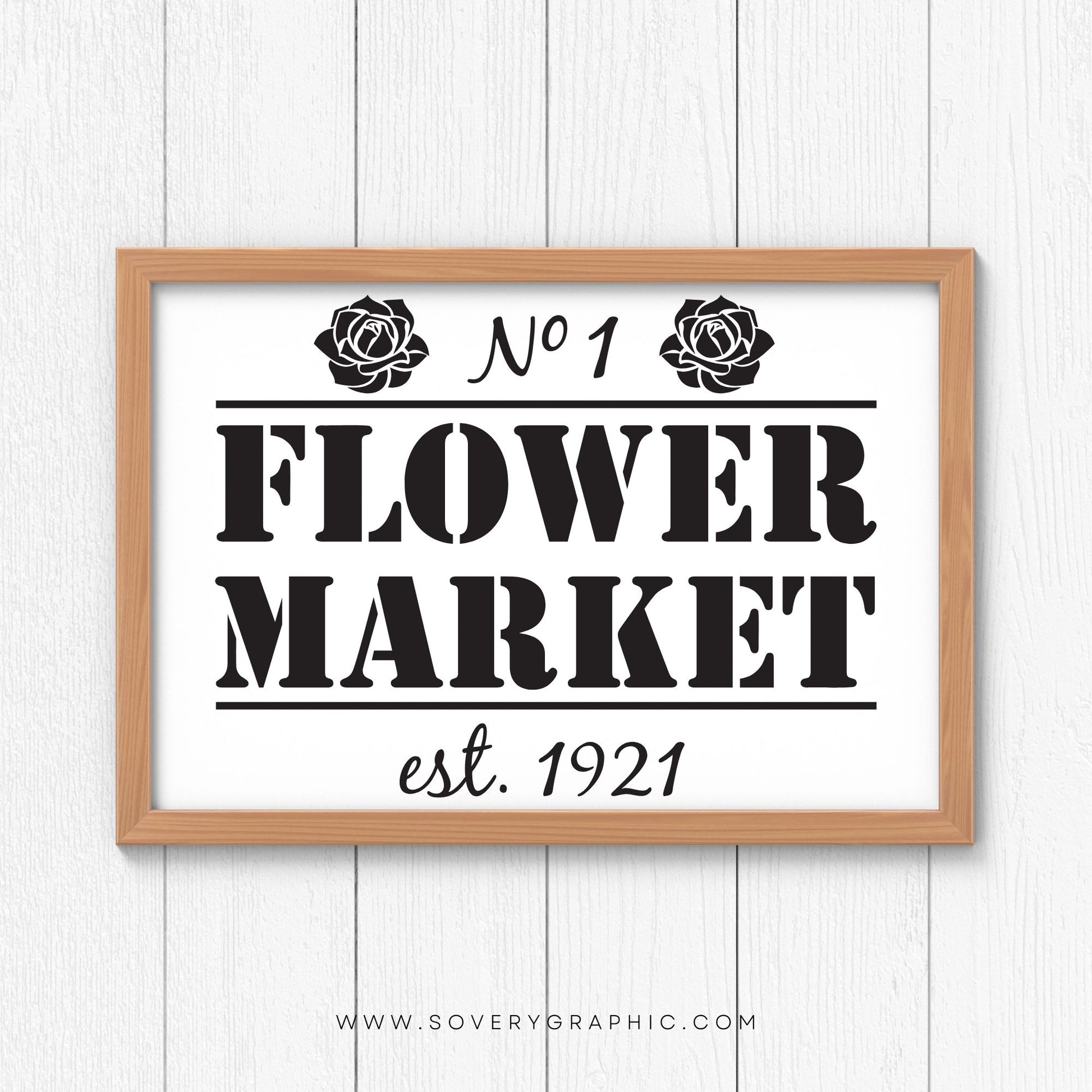 Flower Market Sign hanging on a wood paneled wall