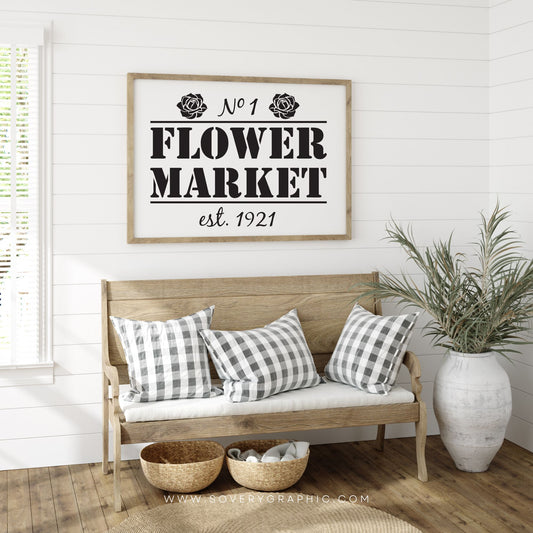 Flower Market Sign hanging in the entryway