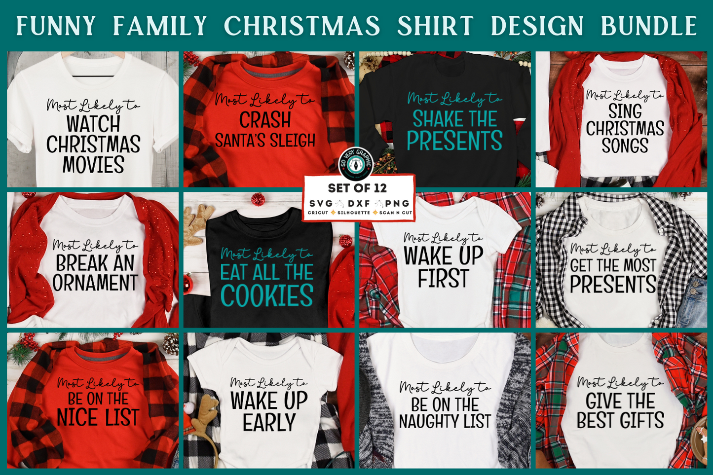 Funny Matching Family Christmas Shirts SVG Design Bundle
