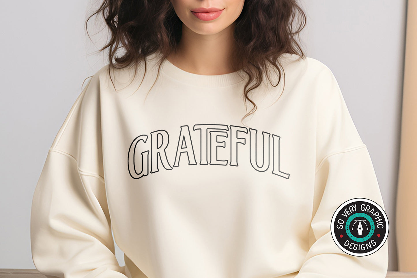 Grateful SVG Design on Cream Sweatshirt