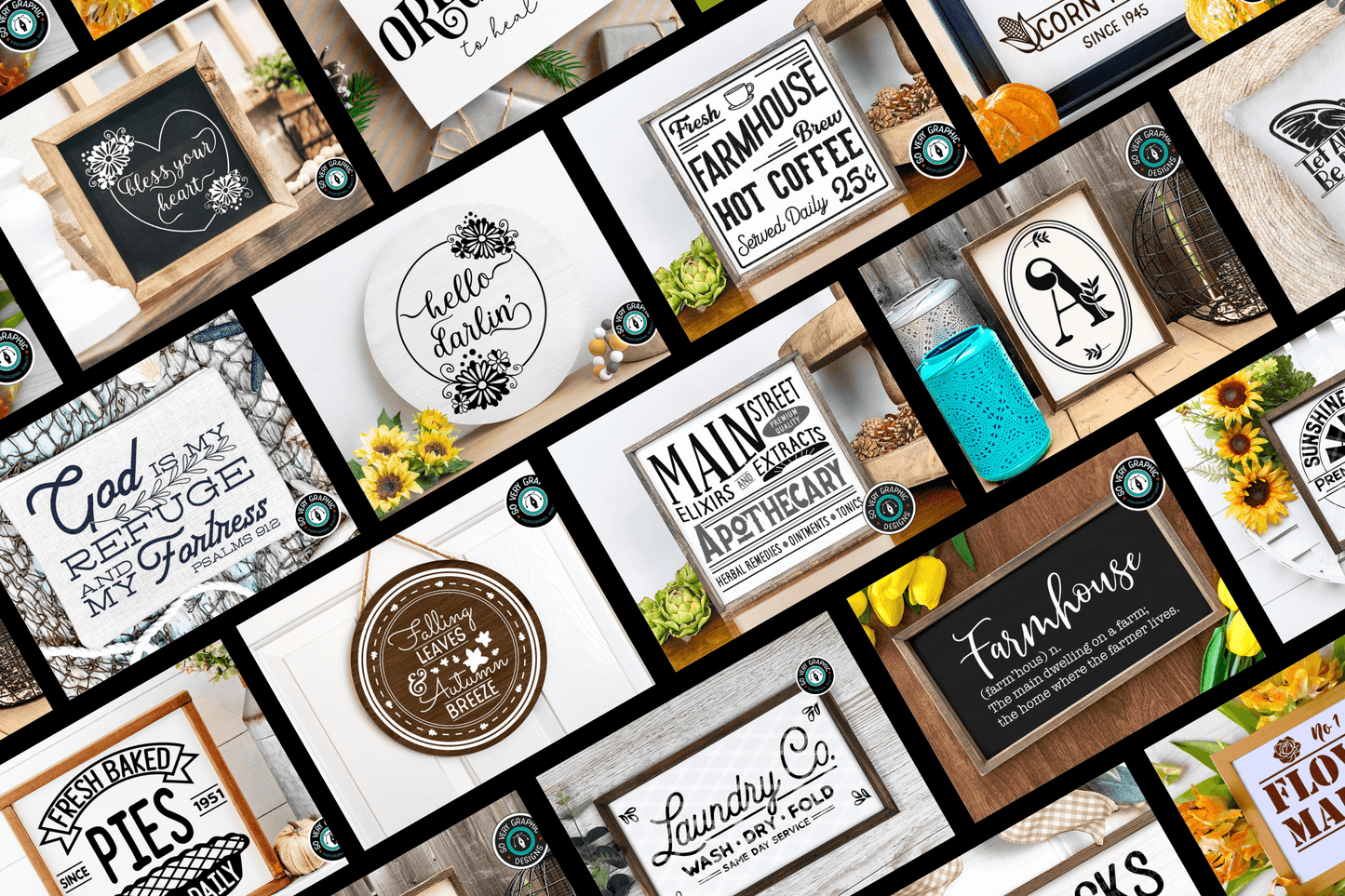 Mega Vintage Farmhouse SVG Design Bundle from So Very Graphic includes 105 digital designs for Cricut crafters & small handmade businesses.