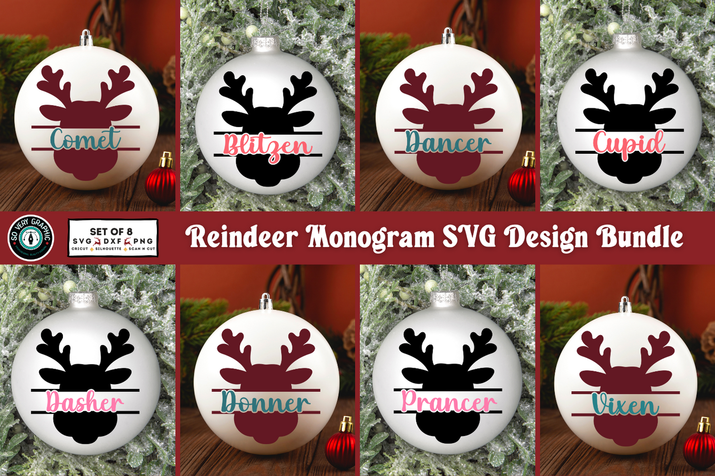 Reindeer Monogram SVG Design Bundle