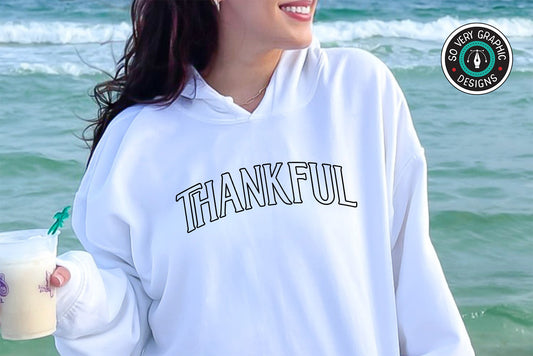Thankful SVG Design on a White Sweatshirt