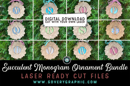 Succulent Monogram Ornament Laser Cut File Bundle