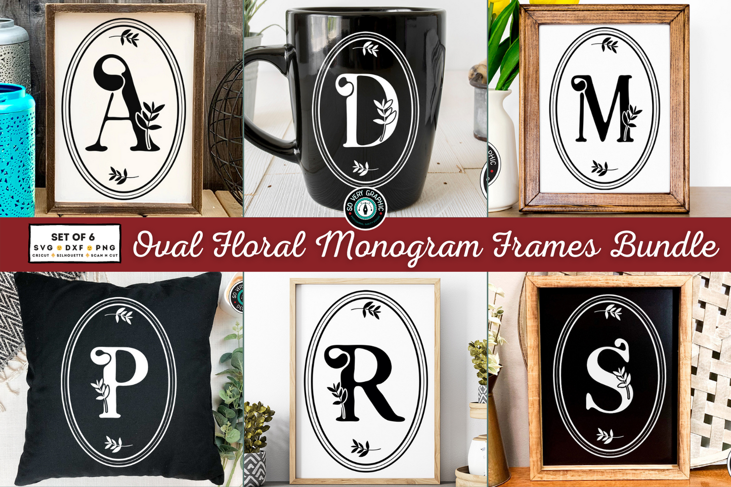 Oval Floral Monogram SVG Design Bundle