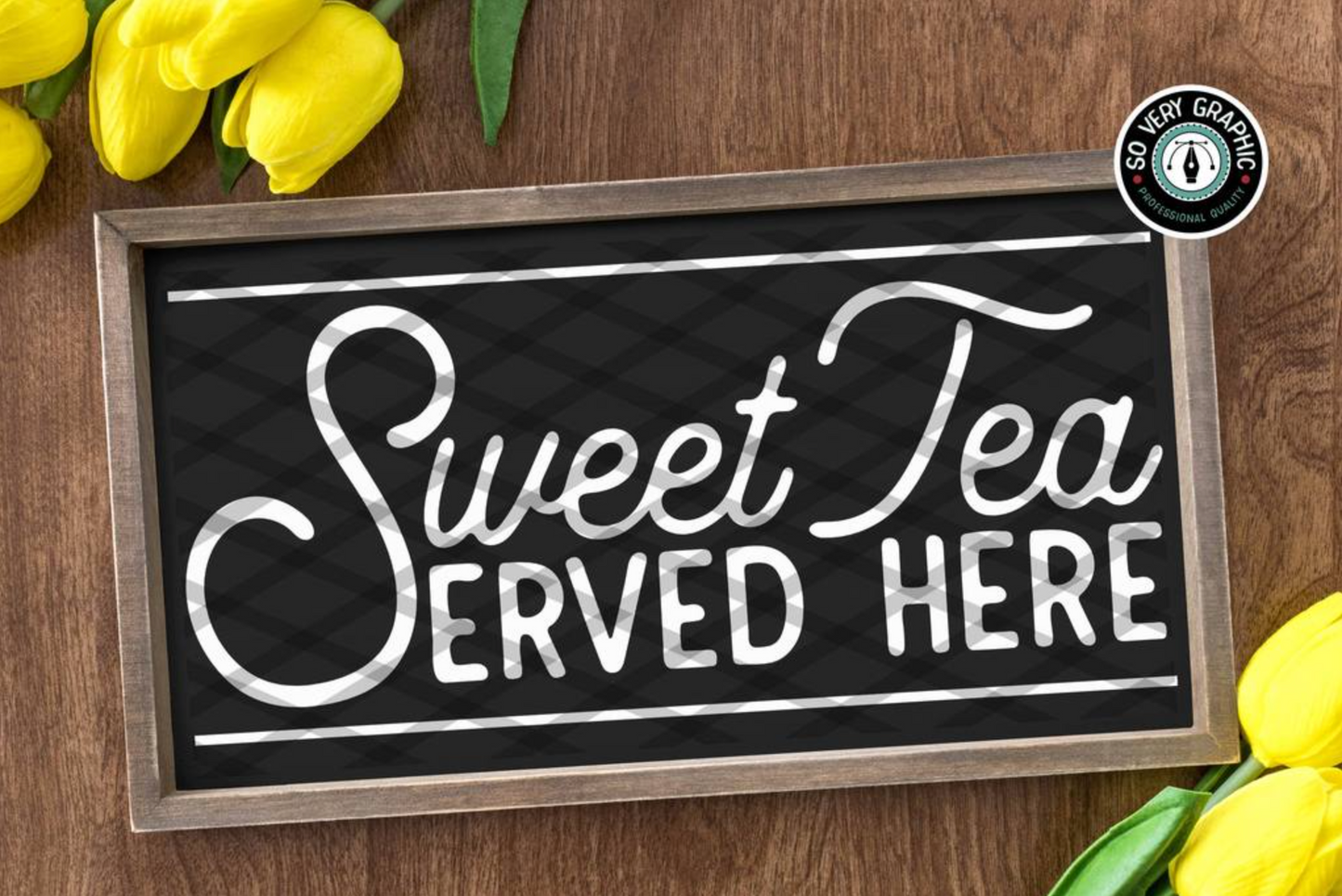 Sweet Tea Served Here Farmhouse Kitchen SVG Cut File for Cricut, Silhouette & ScanNCut machines. Professionally Made Designs for hobby craft & small business use from So Very Graphic. Instant Digital Download includes SVG, DXF & PNG formats.