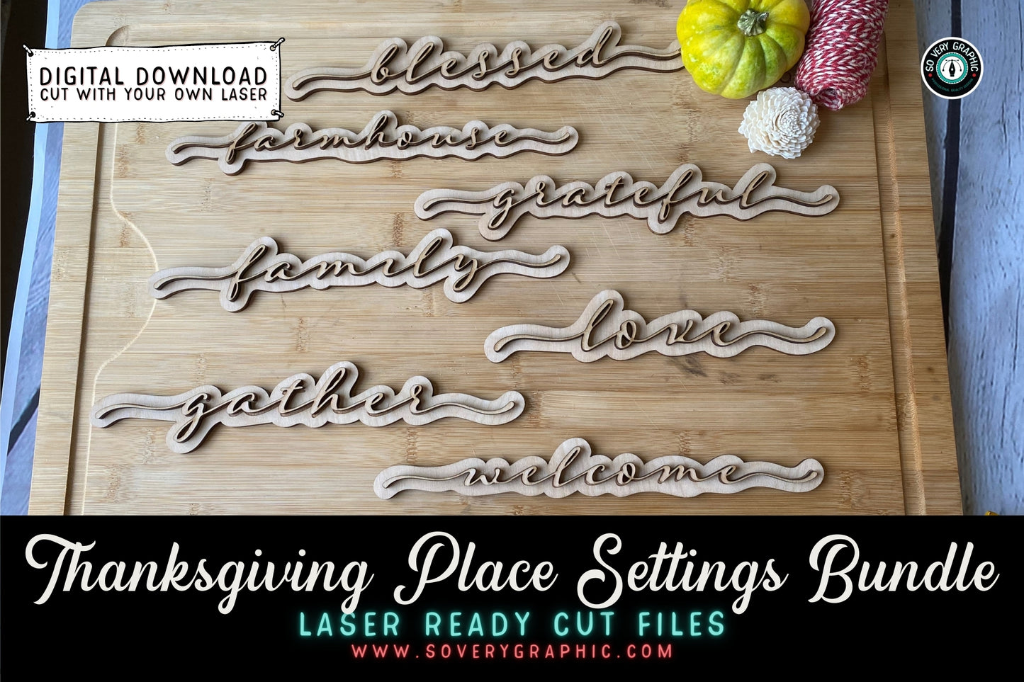 Farmhouse Thanksgiving Place Settings Laser Cut File Bundle