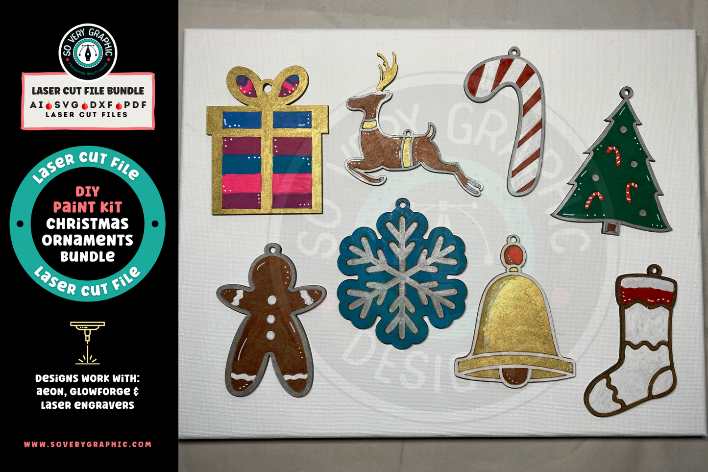 DIY Paint Kit Christmas Ornaments Laser Cut File Bundle