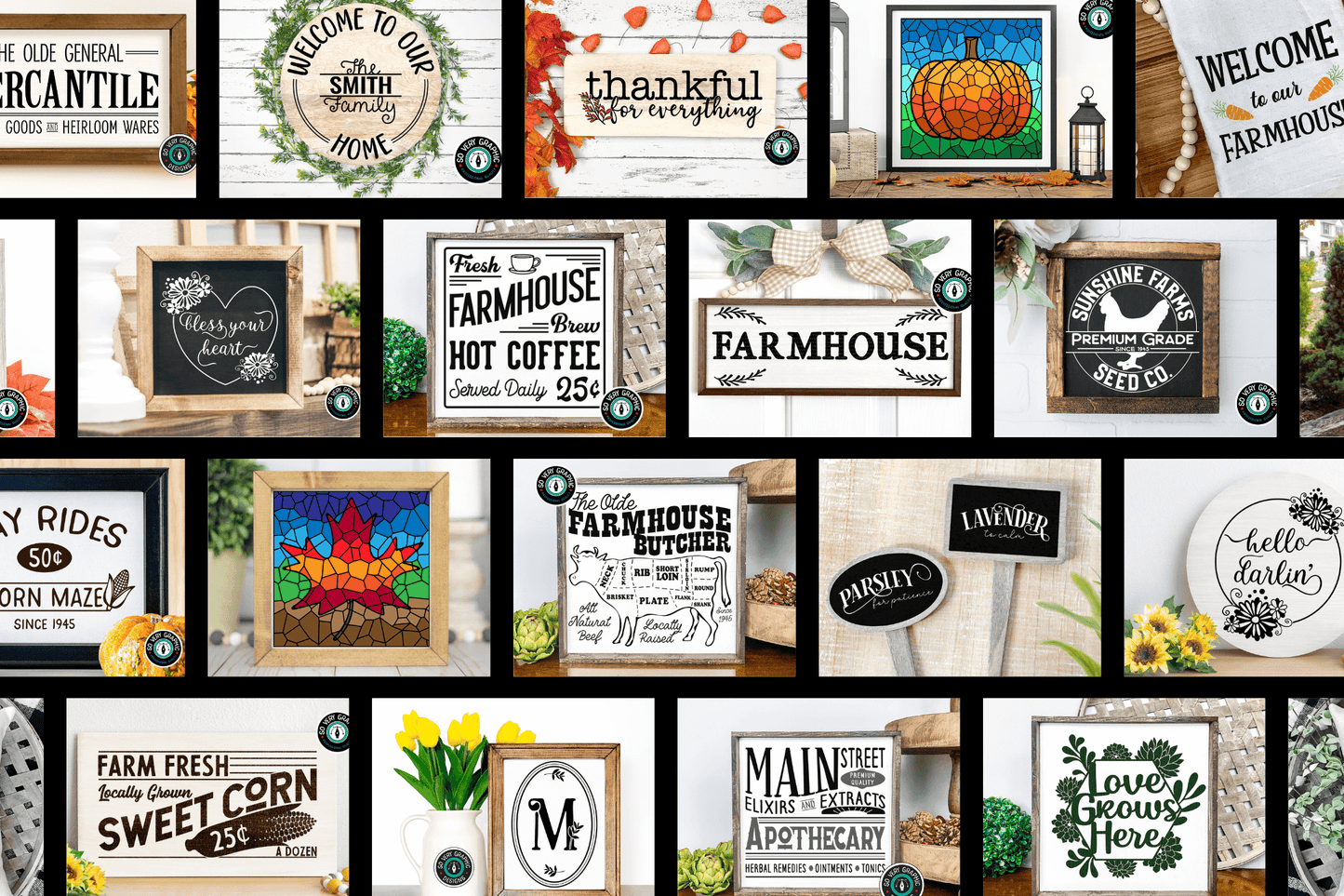 Mega Vintage Farmhouse SVG Design Bundle from So Very Graphic includes 105 digital designs for Cricut crafters & small handmade businesses.