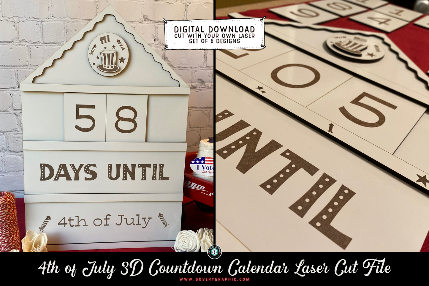 4th of July 3D Countdown Calendar Laser Cut File