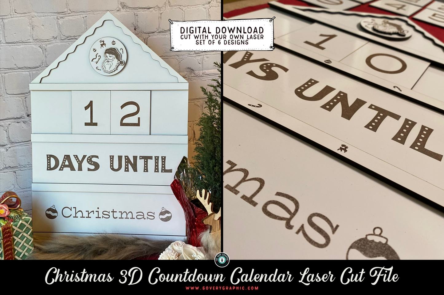 Christmas Countdown Calendar 3D Laser Cut File