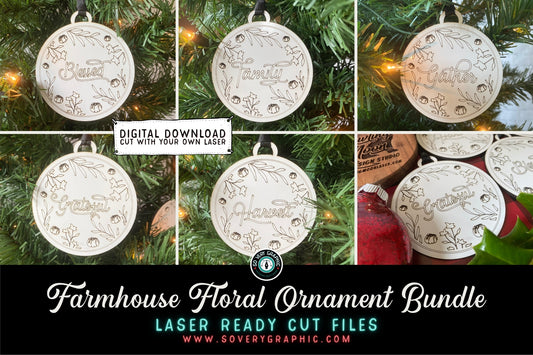 Fall Farmhouse Floral Ornament Laser Cut File Bundle