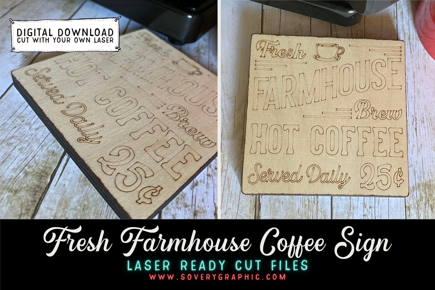 Fresh Farmhouse Coffee Sign Laser Cut File