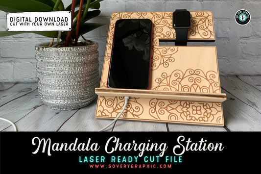 Mandala Phone Watch Charging Station Valet Laser Cut File