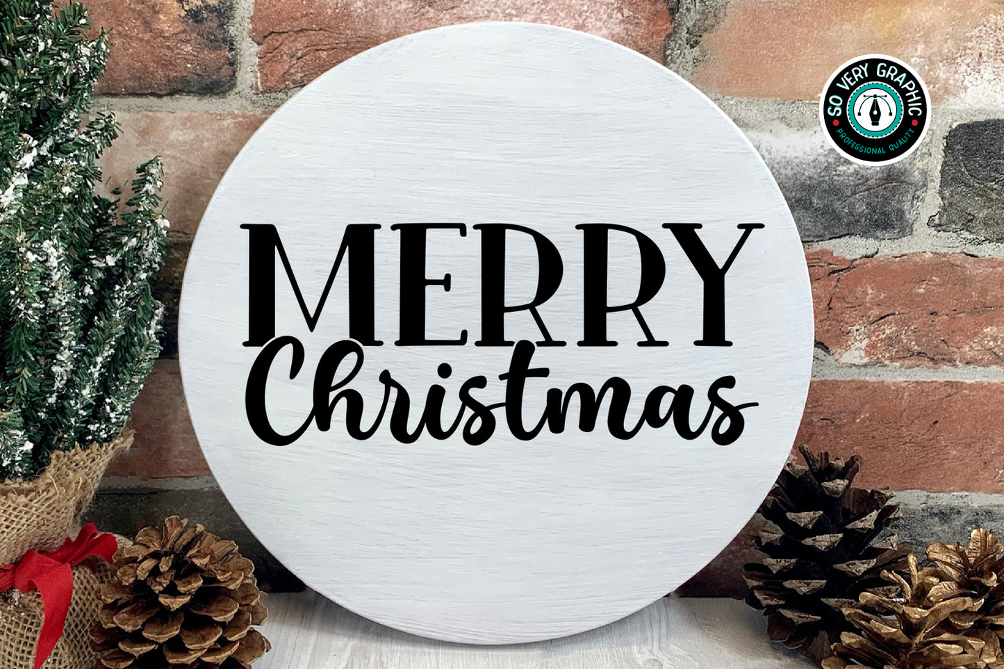 Merry Christmas Round Wood Welcome Sign SVG Design