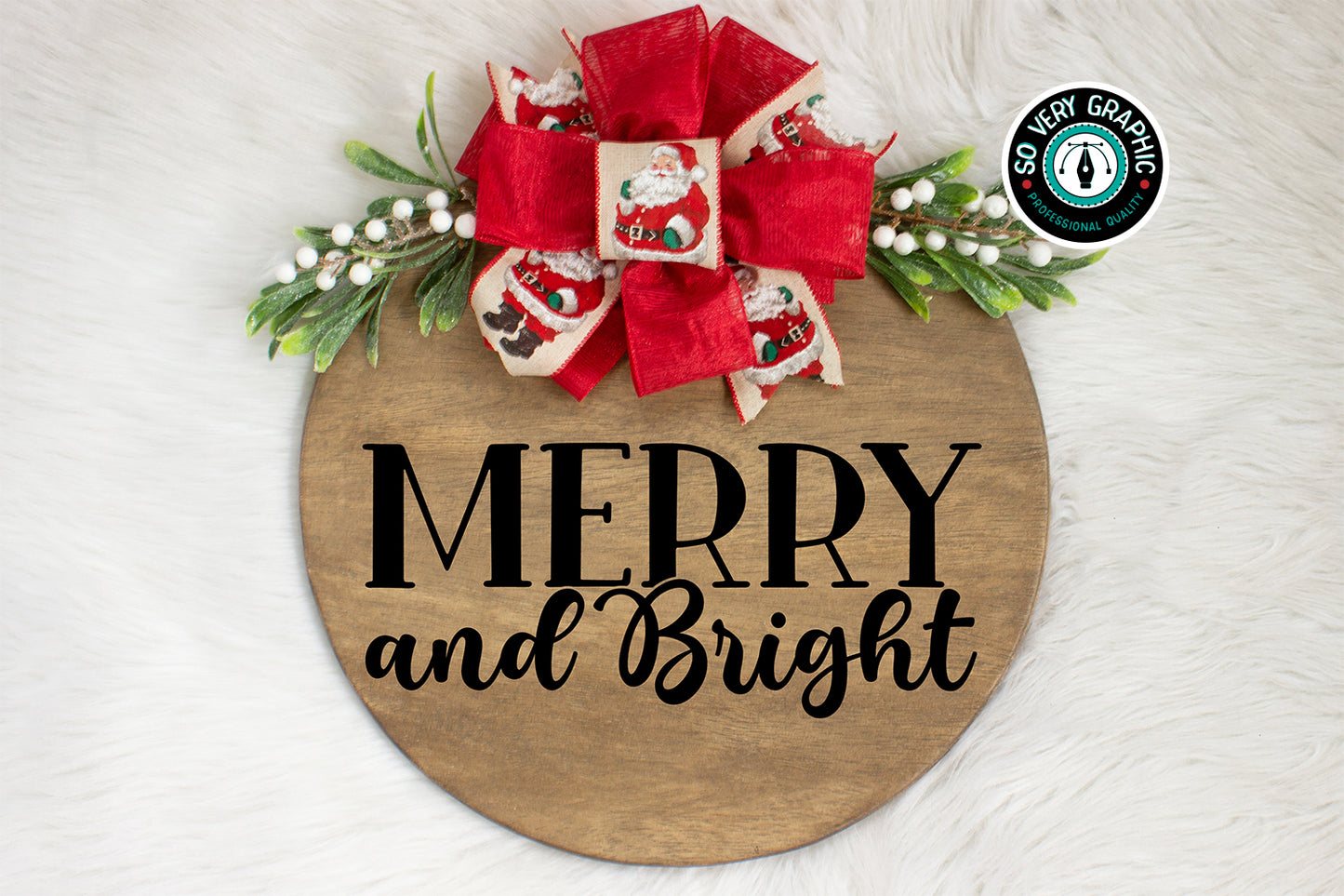 Merry & Bright Round Wood Welcome Sign SVG Design