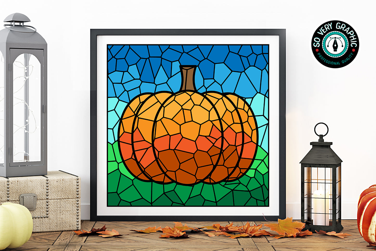 Stained Glass Mosaic Fall Pumpkin SVG Design