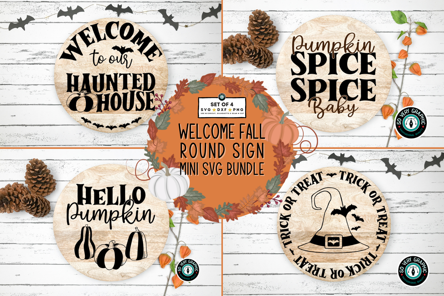 Fall Farmhouse Welcome Sign Mini SVG Design Bundle