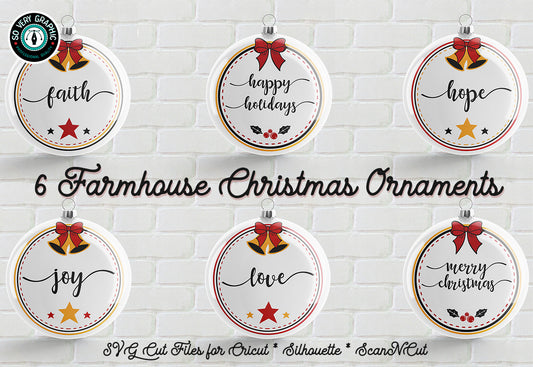 Farmhouse Christmas Ornament Rounds SVG Design Bundle