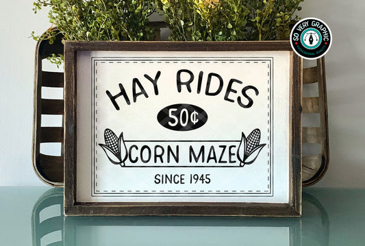 Hayrides & Corn Maze Fall Farmhouse Sign SVG Design