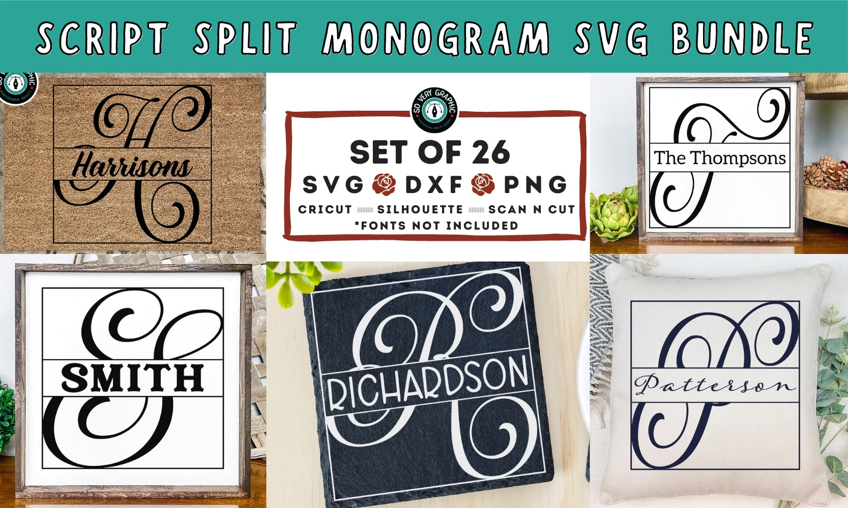 Script Split Monogram SVG Design Bundle – So Very Graphic Designs