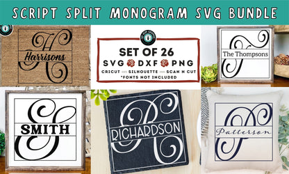 Script Split Monogram SVG Design Bundle