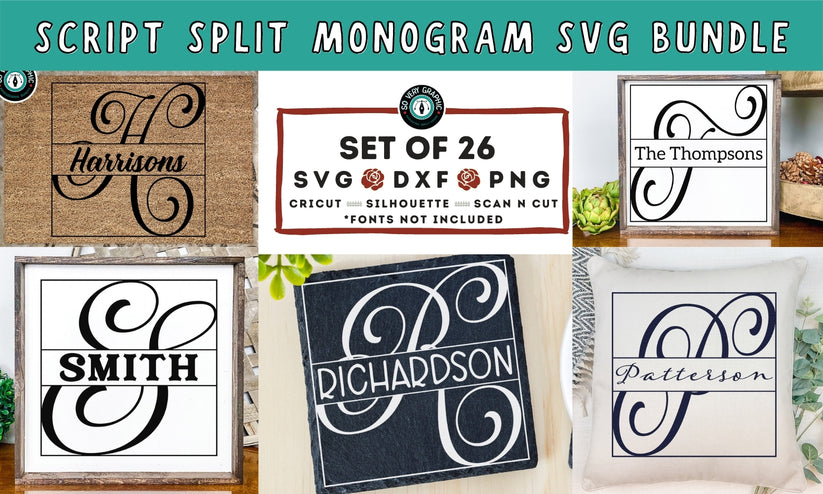 Script Split Monogram SVG Design Bundle – So Very Graphic Designs