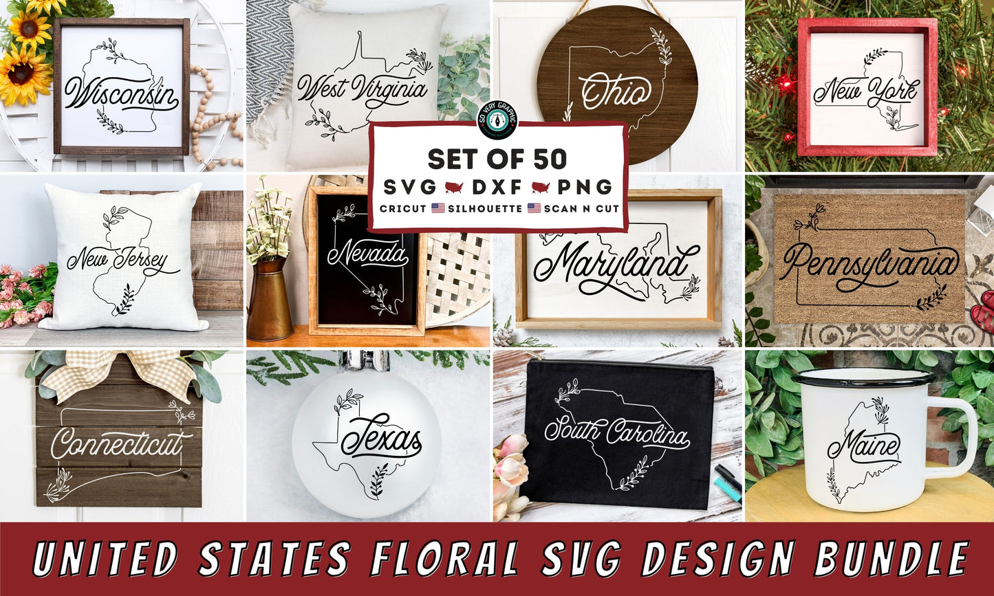 United States Floral SVG Design Bundle | Set of 50 Files