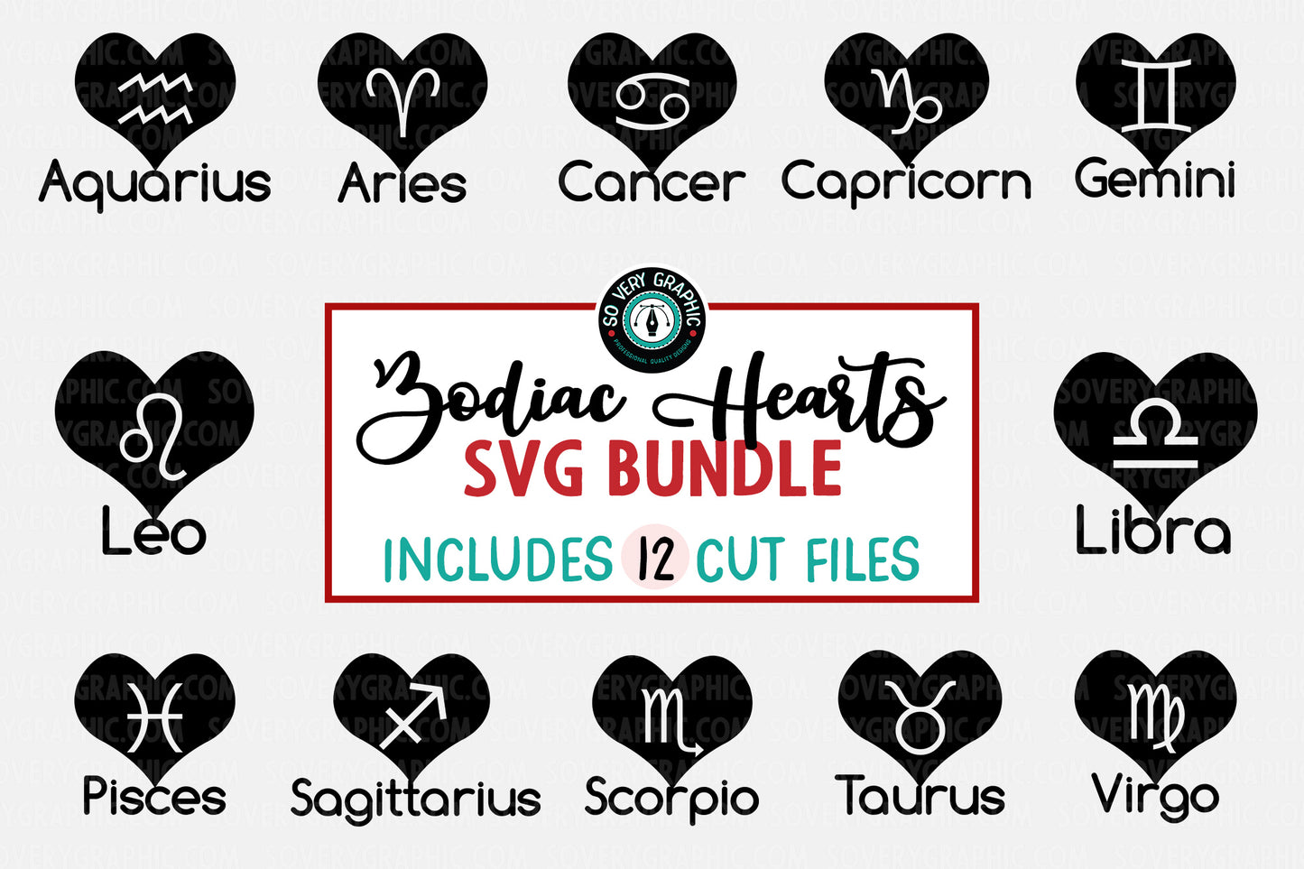 Zodiac Hearts Tattoo SVG Design Bundle