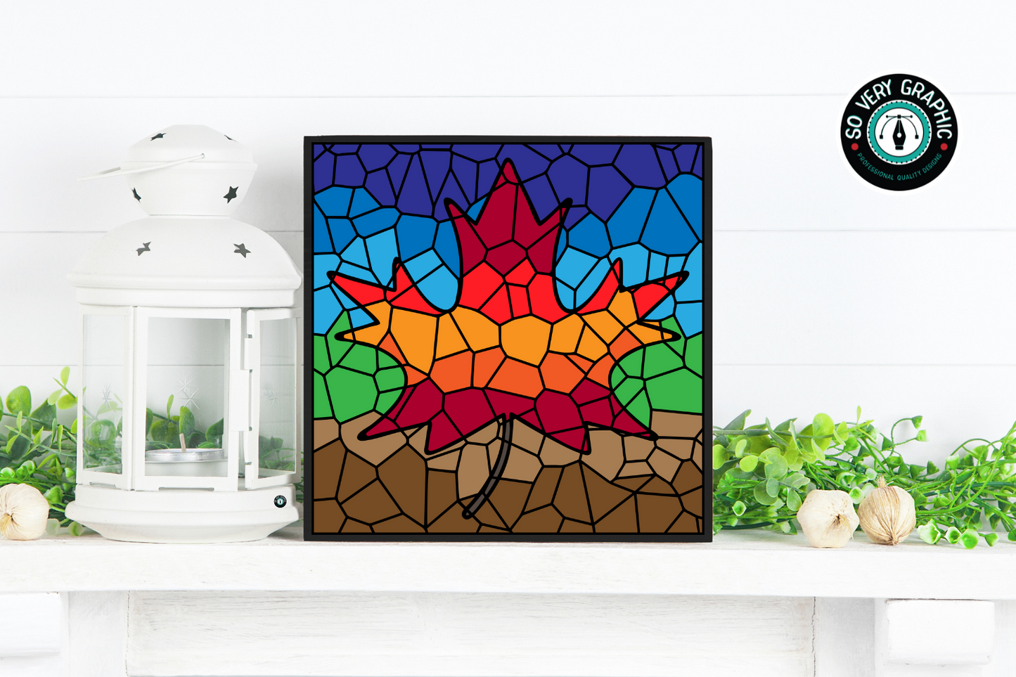 Stained Glass Mosaic Fall Leaf SVG Design
