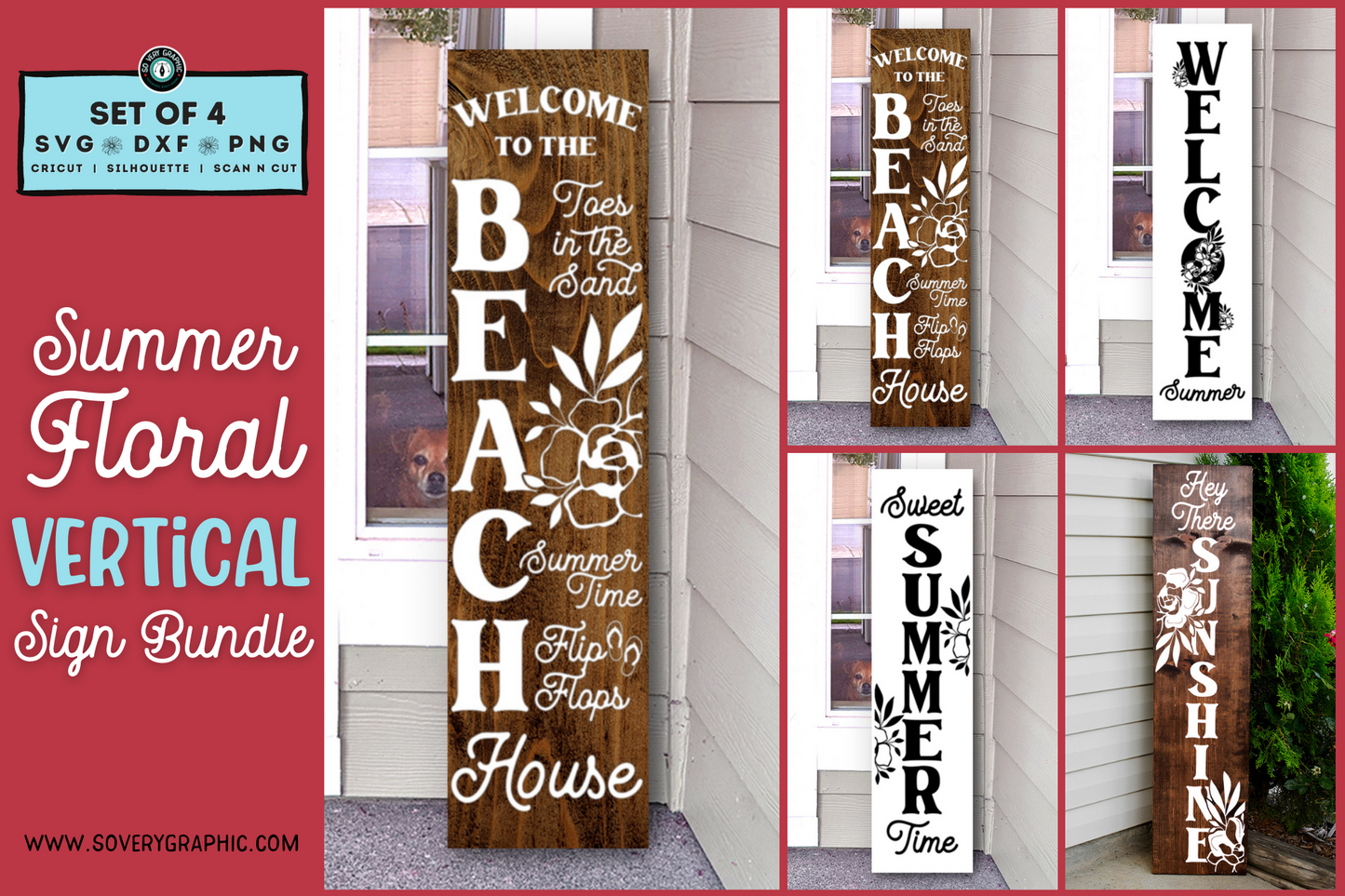 Summer Floral Vertical Welcome Porch Sign SVG Design Bundle